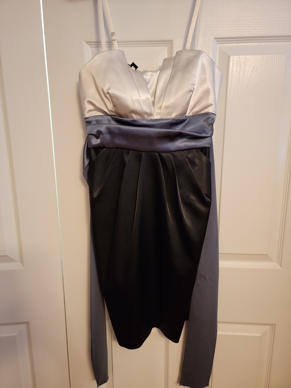 Byer California Spaghetti Strap Satin Colorblock Dress in Ivory, Gray and Black